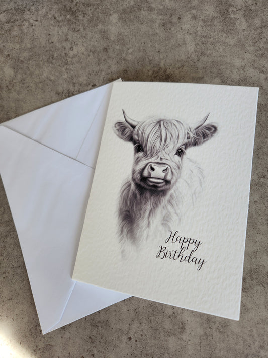 Highland Cow Happy Birthday Greeting Card