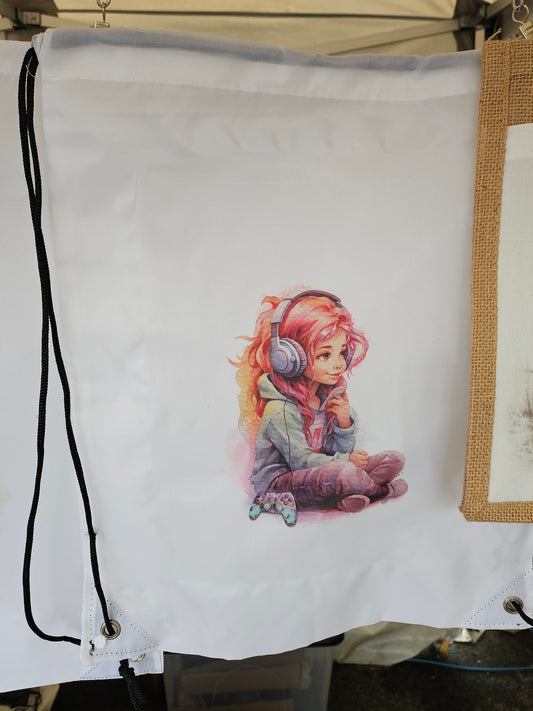 Gamer Girl Drawstring PE Bag