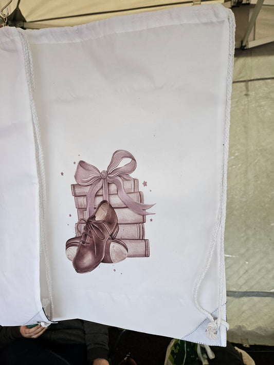 Tap Shoes & Books Drawstring Dance Bag