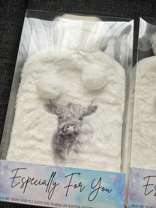 Highland Cow Faux Fur Hot Water Bottle Cover