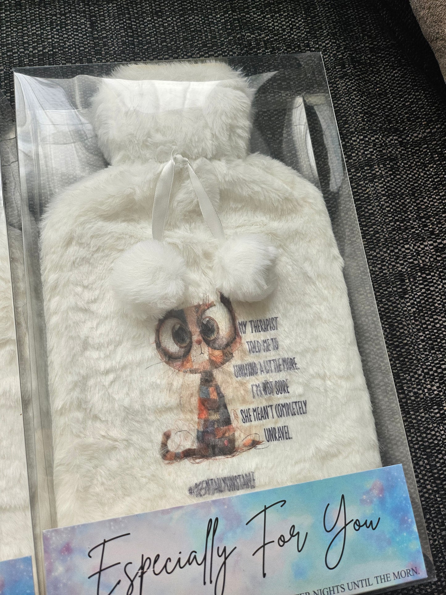 Funny Cat Faux Fur Hot Water Bottle Cover