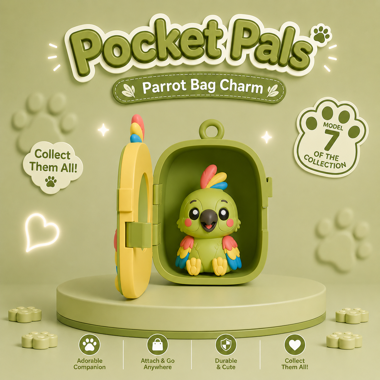 Pocket Pals Parrot Bag Charm open showing parrot figure inside