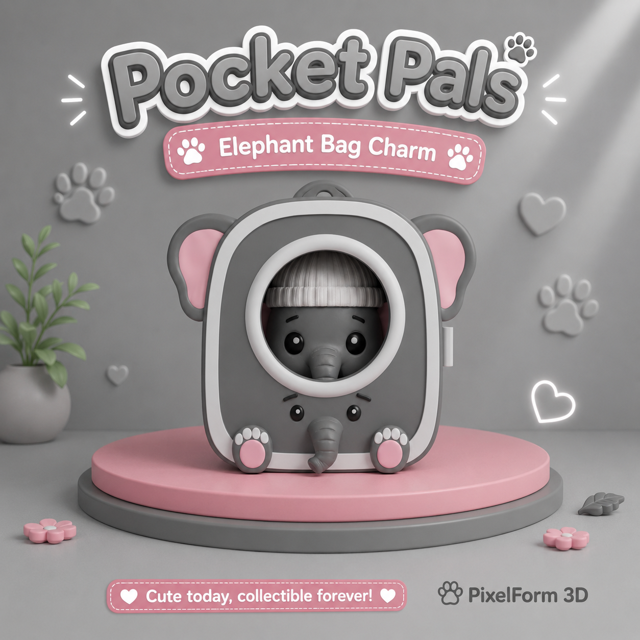 Pocket Pals Elephant Bag Charm close-up showing character detail